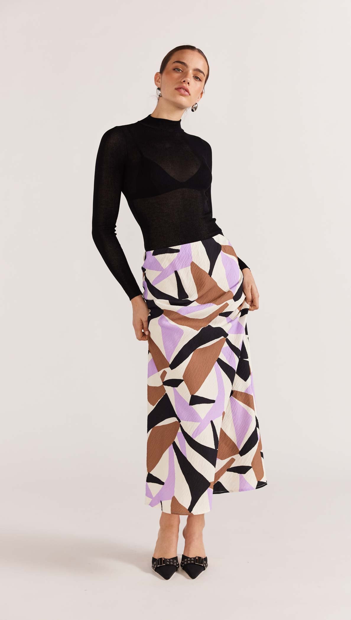 Evoke Bias Midi Skirt - Abstract Geo
